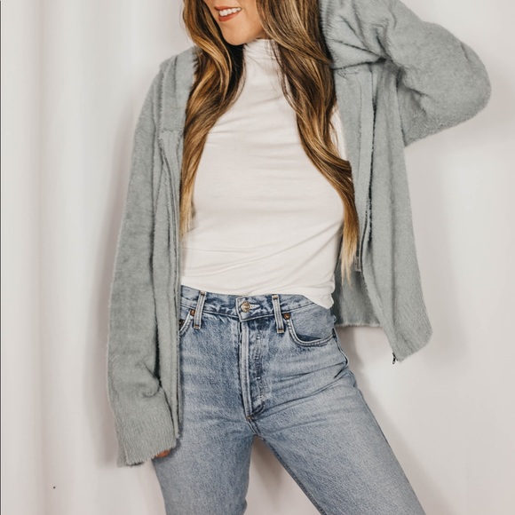 NEW // Fuzzy Soft Zipper Up Hooded Jacket - Blue - Picture 2 of 8